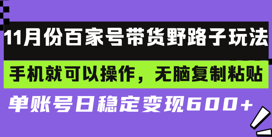 百家号带货野路子玩法 手机就可以操作，无脑复制粘贴 单账号日稳定变现…-站源网
