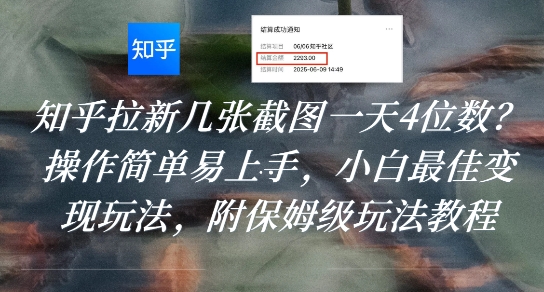 知乎拉新几张截图一天4位数？操作简单易上手，小白最佳变现玩法，附保姆级玩法教程-站源网