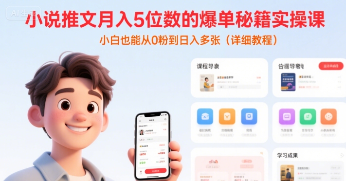 小说推文月入5位数的爆单秘籍实操课，，小白也能从0粉到日入多张(详细教程)-站源网
