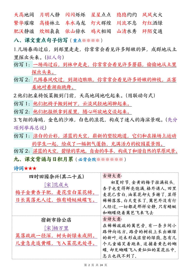 四下语文期末1-8单元十大考点必背-站源网