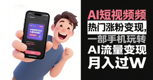 AI短视频热门涨粉变现，一部手机玩转AI流量变现，月入过W-站源网