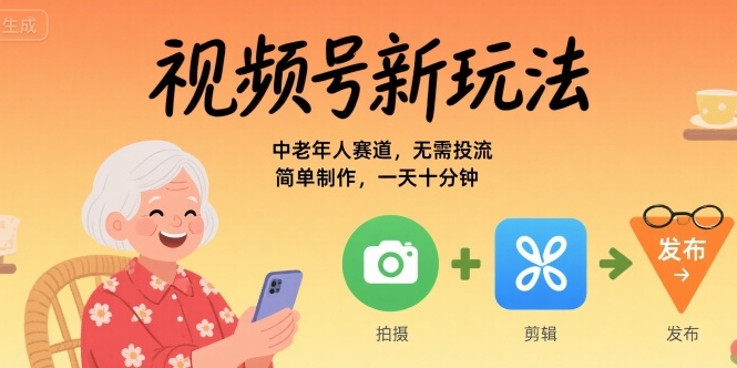 视频号新玩法，中老年人赛道，无需投流，简单制作，一天十分钟，月入1W-站源网