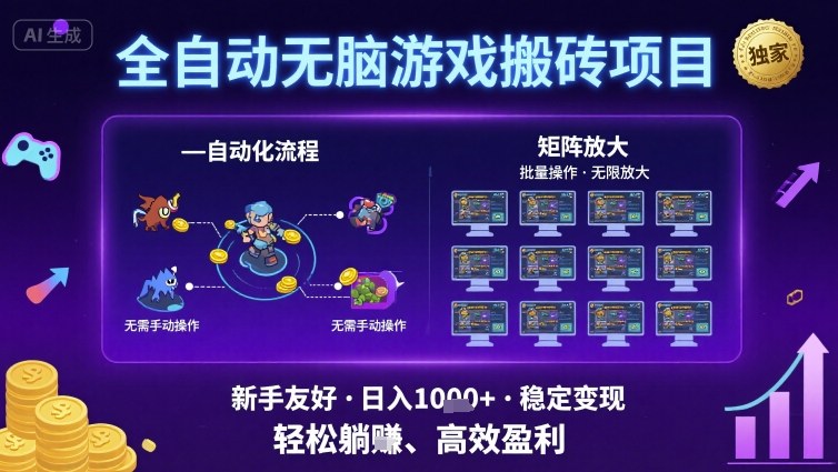 全自动无脑游戏搬砖项目，独家玩法，可批量矩阵无限放大，新手也能轻松日入1k+【揭秘】-站源网