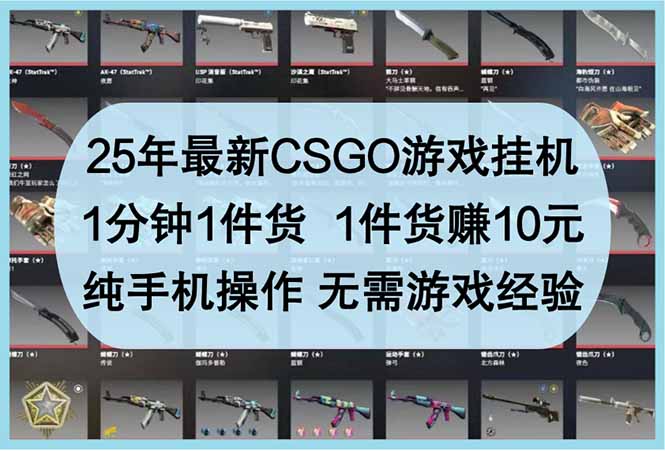 25年最新CSGO游戏挂机，1分钟1件货，1件货赚10元 纯手机操作 无需游戏经验-站源网