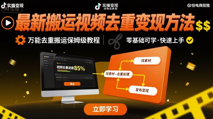 最新搬运视频去重变现方法，万能去重搬运保姆级教程-站源网