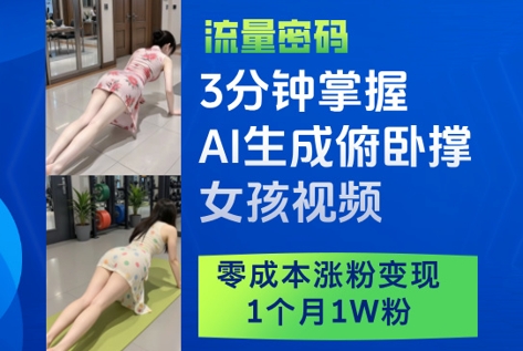 3分钟掌握AI生成俯卧撑女孩视频，零成本涨粉变现，1个月1W粉-站源网