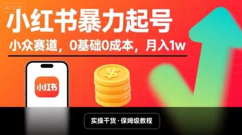 小红书暴力起号，小众赛道，0基础0成本，月入1w-站源网