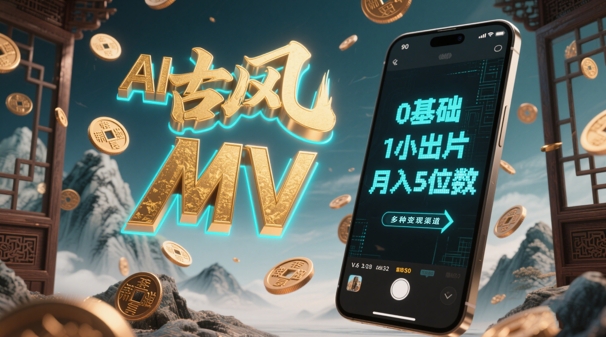 AI一键生成古风音乐MV，0剪辑基础1小时出片，多种变现渠道，一部手机月入5位数-站源网