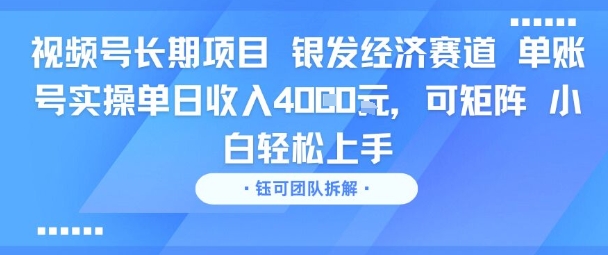 视频号长期项目 银发经济赛道 单账号实操单日收入1k，可矩阵 小白轻松上手-站源网