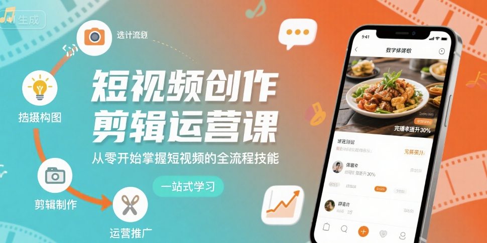 短视频创作剪辑运营课，从零开始掌握短视频的全流程技能-站源网