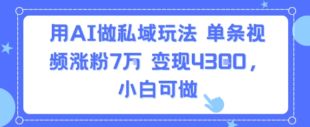 用AI做私域玩法，单条视频涨粉7W变现4.3k，小白可做-站源网