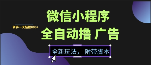 微信小程序全自动撸广告项目，彻底解决没流量的问题，新手一天8张+【揭秘】-站源网