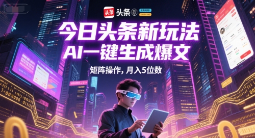 今日头条新玩法，AI一键生成爆文，矩阵操作，月入5位数-站源网