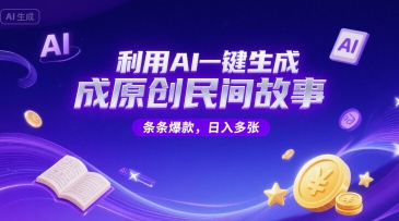 利用AI一键生成原创民间故事，无限制生成，条条爆款，日入多张-站源网
