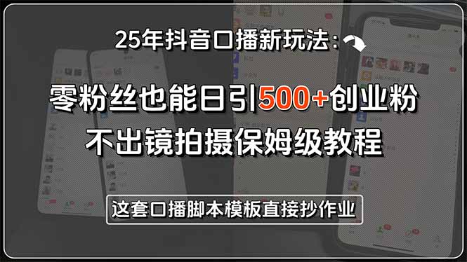 25年抖音口播新玩法：零粉丝也能日引500+创业粉，不出镜拍摄保姆级教程…-站源网