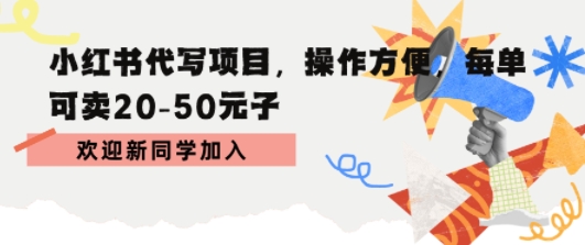 小红书代写项目，操作方便，每单可卖20-50米-站源网