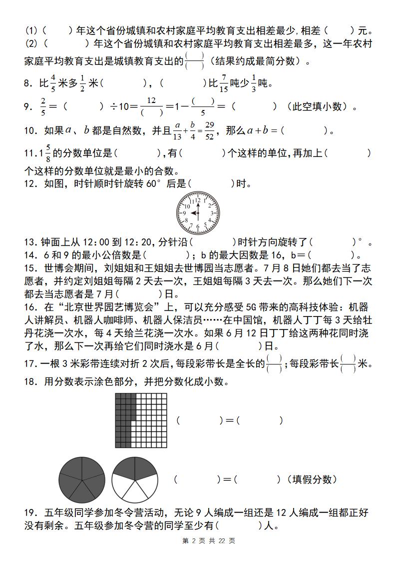 五下数学【期末复习五大专题精炼（专题一：填空）】-站源网