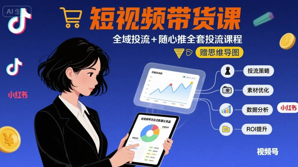 最新短视频带货课，全域投流+随心推全套投流课程+思维导图-站源网