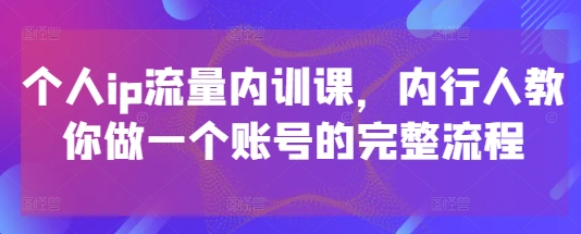 个人ip流量内训课，内行人教你做一个账号的完整流程-站源网