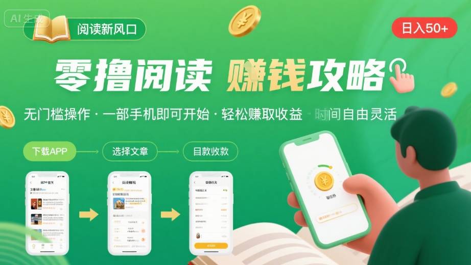 零撸阅读新风口，无门槛轻松挣，一部手机，日入 50-3张【揭秘】-站源网