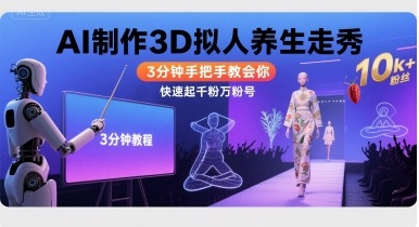 Ai制作3D拟人养生走秀，3分钟手把手教会你，快速起千粉万粉号-站源网