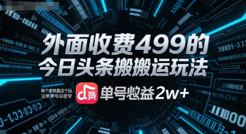外面收费499的今日头条搬运玩法，有个老铁靠这个玩法单号总收益2w+-站源网