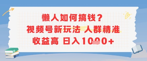 懒人如何搞钱？视频号新玩法，人群精准收益高，日入多张-站源网