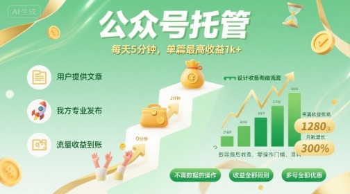 【公众号托管 】我提供文章，你发布，每天5分钟，单篇最高收益1k+【揭秘】-站源网
