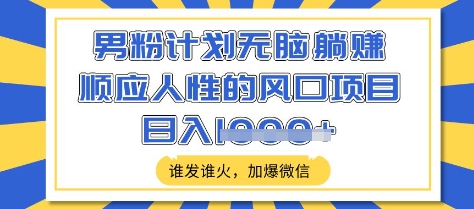 男粉计划无脑躺Z，顺应人性的风口项目，谁发谁火，加爆微信，日入多张【揭秘】-站源网