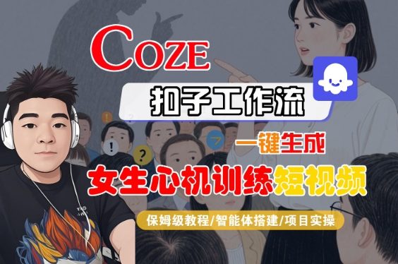 COZE扣子工作流一键生成女生心机训练短视频，保姆级教程-智能体搭建-项目实操-站源网