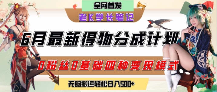 6月份最新得物创作者分成计划2.0玩法，0粉丝0基础四种模式变现，从隐蔽渠道无脑搬运，日入2张-站源网