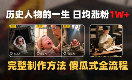 历史人物的一生 日均涨粉1W+，完整制作方法 傻瓜式全流程-站源网