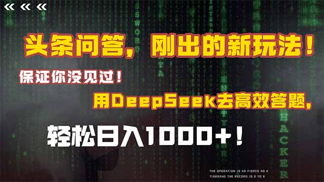 头条问答，刚出的新玩法！保证你没见过！结合Deepseek高效答题，日入1000+-站源网