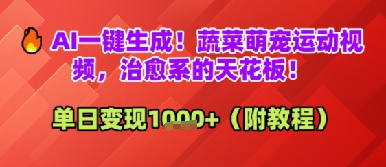 AI一键生成！蔬菜萌宠运动视频，治愈系的天花板！单日变现多张-站源网