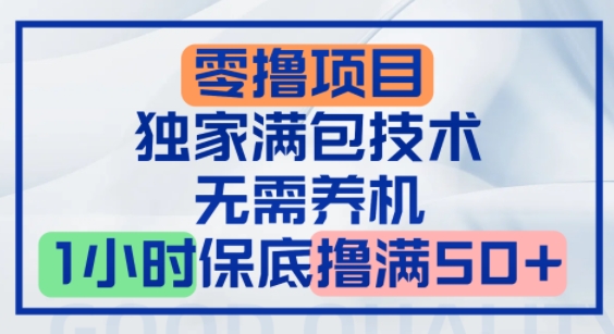 零撸顶配玩法，独家满包技术，无需养机，1小时保底撸满50+-站源网