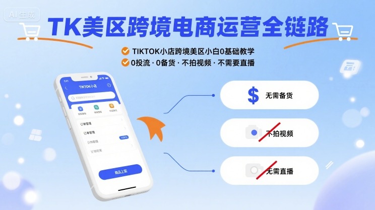 TK美区跨境电商运营全链路，TIKTOK小店跨境美区小白0基础教学，0投流0备货不拍视频不需要直播-站源网