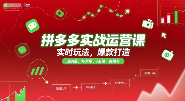 拼多多实战运营课，实时玩法，爆款打造，改销量，补大单，AB单，直播等（更新2025月）-站源网