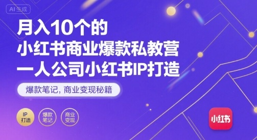月入10个的小红书商业爆款私教营，一人公司小红书IP打造，爆款笔记，商业变现秘籍-站源网