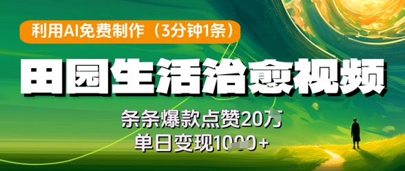 利用AI免费制作田园生活治愈视频，条条爆款点赞20W，单日变现几张-站源网