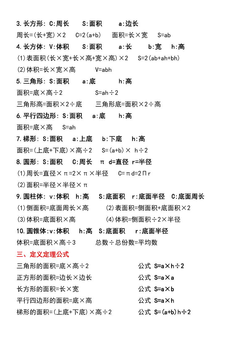 五年级下册数学必背公式大全(期中常考)-站源网