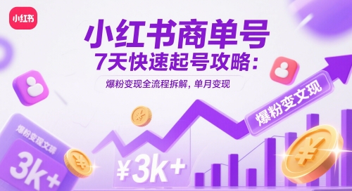 小红书商单号7天快速起号攻略：爆粉变现全流程拆解，单月变现3k+-站源网