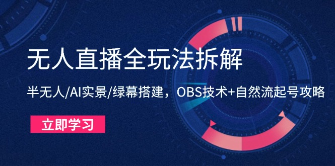 无人直播全玩法拆解：半无人/AI实景/绿幕搭建，OBS技术+自然流起号攻略-站源网