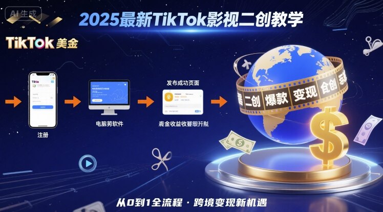 2025年最新TikTok影视二创教学，从注册到发布撸美金全流程，跨境变现新机遇-站源网