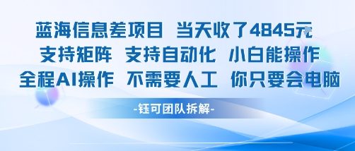 蓝海信息差项目当天收米1k+ 支持矩阵支持自动化小白能操作全程AI操作不需要人工你只要会电脑-站源网