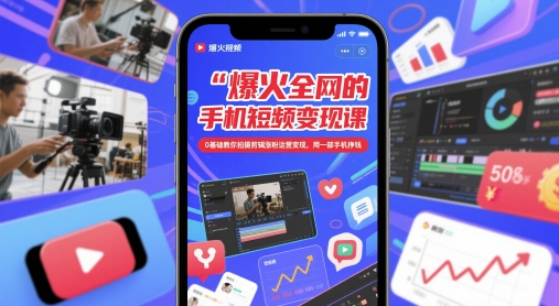 爆火全网的手机短视频变现课，0基础教你拍摄剪辑涨粉运营变现，用一部手机挣钱-站源网