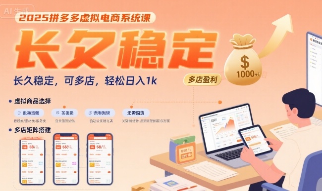 2025拼多多虚拟电商系统课，长久稳定，可多店，轻松日入1k-站源网