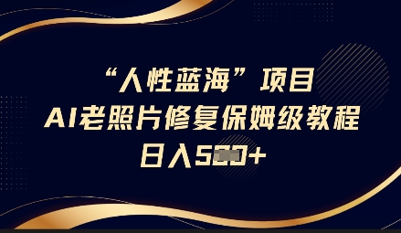 人性蓝海AI老照片修复项目保姆级教程，长期复购，轻松日入5张-站源网