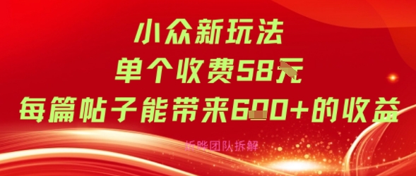 小众新玩法单个收费58米每篇帖子能带来6张+的收益-站源网