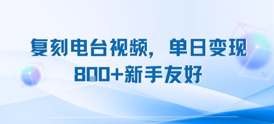 复刻电台视频，单日变现8张+新手友好，长期可做-站源网