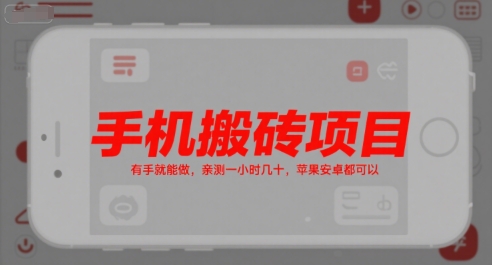 手机搬砖项目，有手就能做，亲测一小时几十，苹果安卓都可以-站源网
